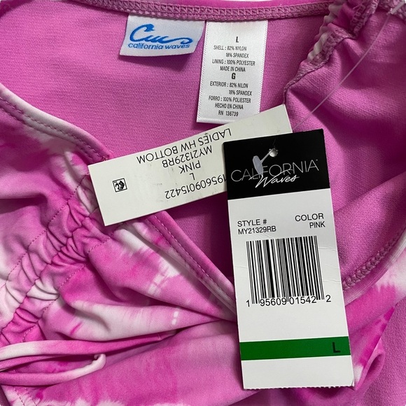 California Waves Pink Tie Dye High Waist Bikini Swim Bottoms Juniors Large L - Picture 4 of 15